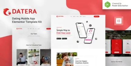Datera – Online Dating Mobile App Landing Elementor Template Kit - GPLRock.Com