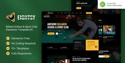 Eightsy – Billiard School & Sport Club Elementor Template Kit - GPLRock.Com