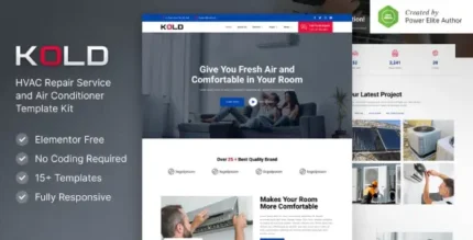 Kold – Air Conditioner & HVAC Repair Service Elementor Template Kit - GPLRock.Com