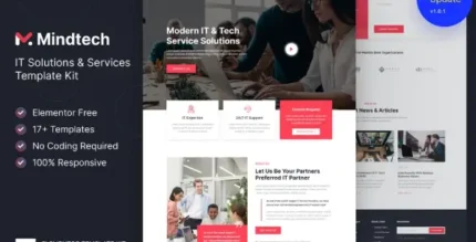 Mindtech – IT Solutions & Services Company Elementor Template Kit - GPLRock.Com