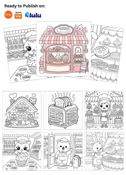 Cozy Coloring Park PLR pack with 600+ themed coloring pages including cozy store designs, ready for resale with full private label rights.