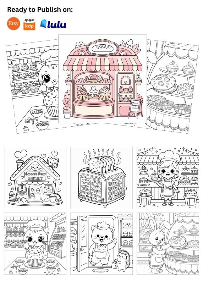 Cozy Coloring Park PLR pack with 600+ themed coloring pages including cozy store designs, ready for resale with full private label rights.