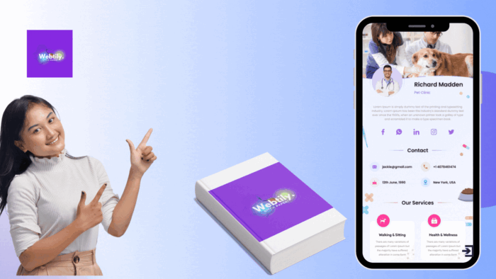 Premium vCards Digital Business Card Maker showing customizable templates, NFC and QR code features, and tools for creating, sharing, and selling vCards globally.