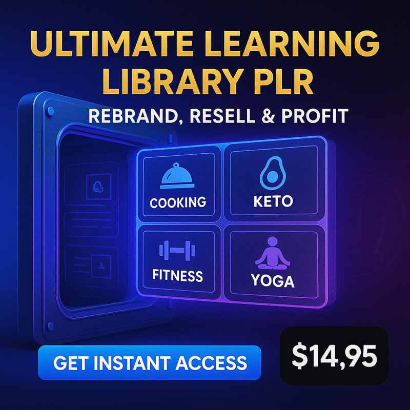 A premium digital product bundle featuring 1,600 editable training videos in cooking, keto, yoga, and fitness, designed for resale with full PLR rights.