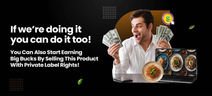 Screenshot of Cooking Video Library PLR bundle showcasing 200 HD cooking videos, 50 recipe eBooks, and 800 articles with full resale and private label rights