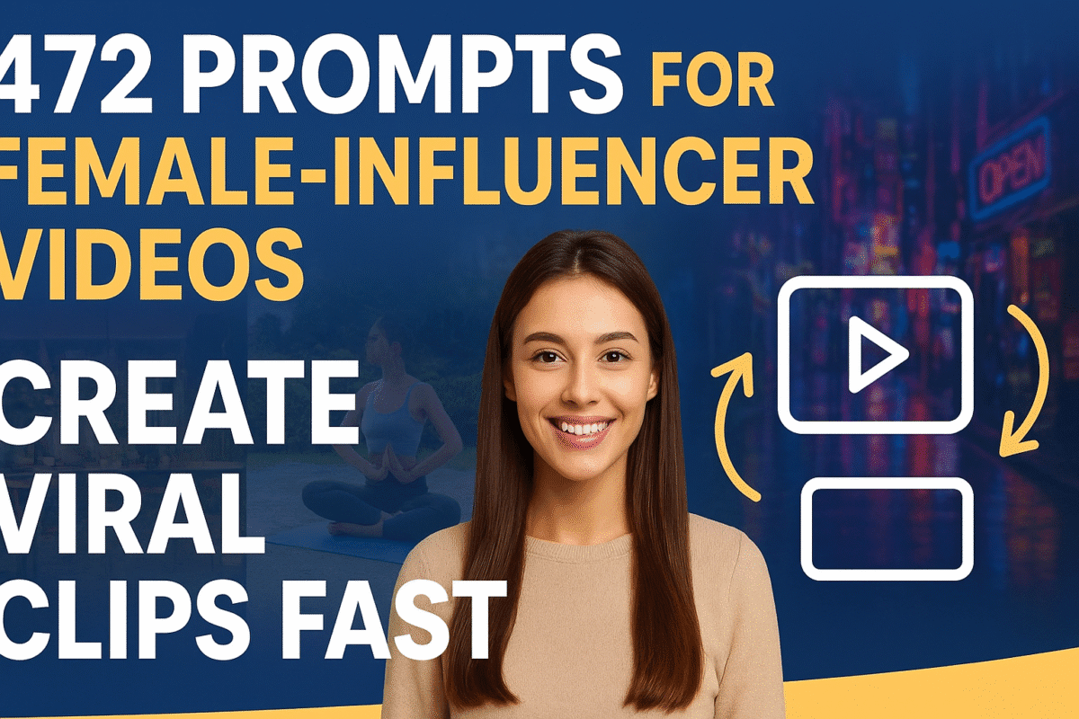 Image Alt Text: Generate photoreal Female-Influencer Videos using AI prompts in lifestyle scenes, creating consistent and viral short-form social media content