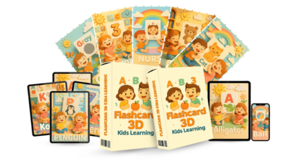 Flashcard 3D Kids Learning PLR pack with over 626 colorful, engaging flashcards for children covering alphabet, numbers, shapes, emotions, and more.