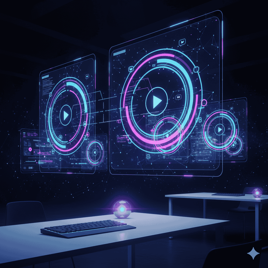 A futuristic visualization of Free AI Traffic Systems and content loops generating rapid traffic flow.